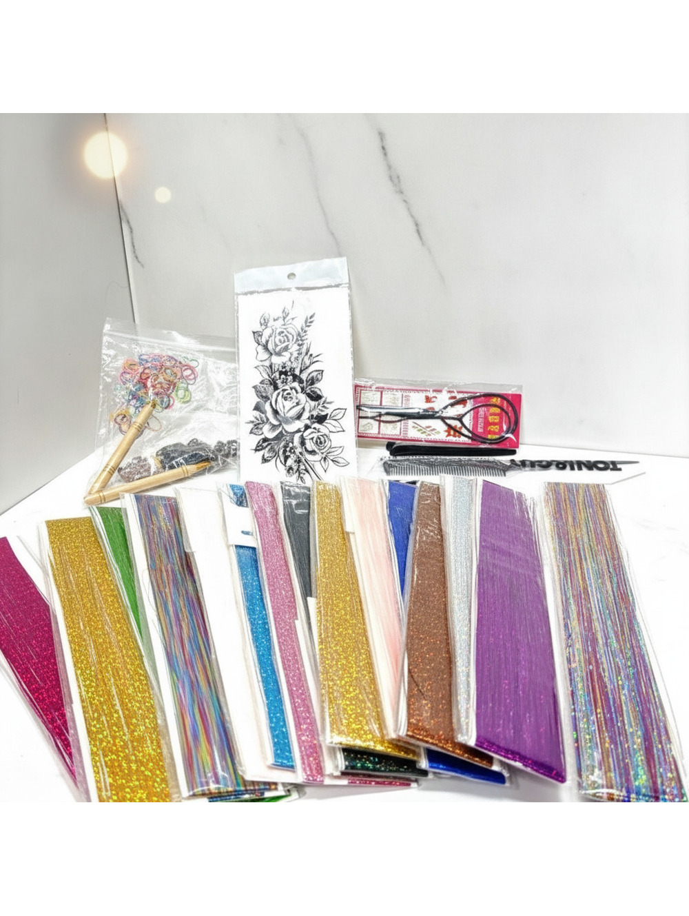 Hair Tinsel Kit Glitter Extensions Clip In Sparkly Strands Party Festival Hair